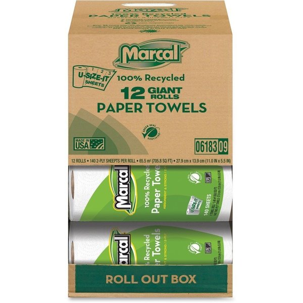Marcal Paper Towels, 140 Sheets, White, 12 PK MRC06183